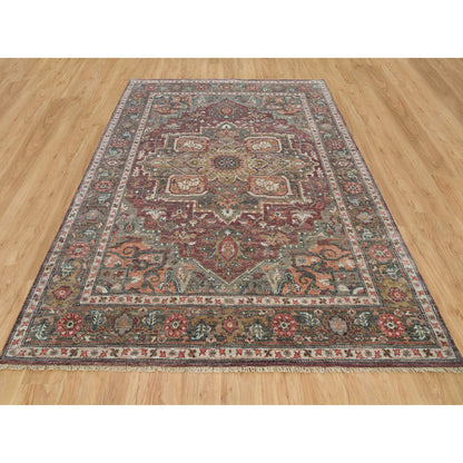 Tribal & Geometric Wool Hand Knotted Rug Red Gray 7.10X10.0 -O090204