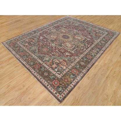 Tribal & Geometric Wool Hand Knotted Rug Red Gray 7.10X10.0 -O090204