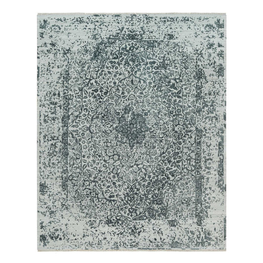 Transitional Wool & Silk Hand Knotted Rug Grey No Border 8.1X10.0 -O090205