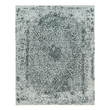 Transitional Wool & Silk Hand Knotted Rug Grey No Border 8.1X10.0 -O090205