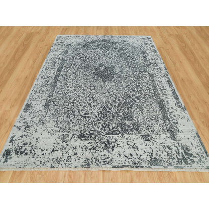 Transitional Wool & Silk Hand Knotted Rug Grey No Border 8.1X10.0 -O090205