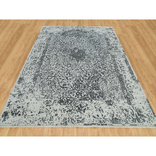 Transitional Wool & Silk Hand Knotted Rug Grey No Border 8.1X10.0 -O090205