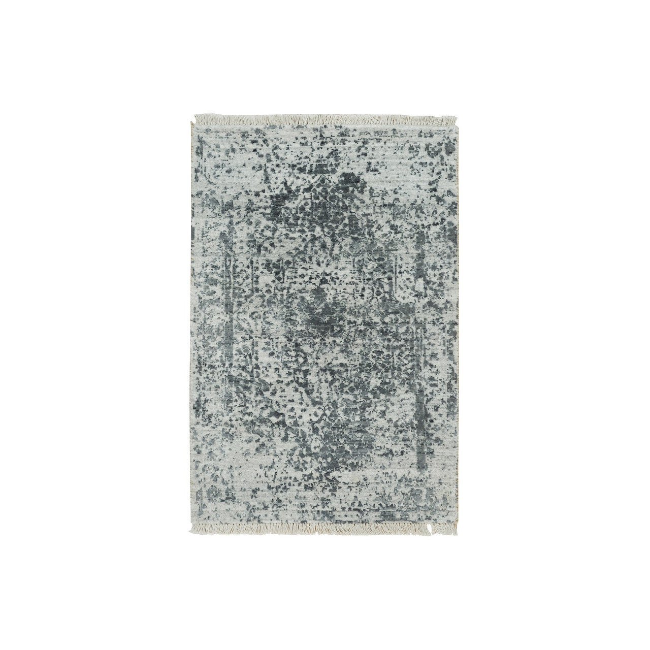 Gray 2'0" x 3'0" Transitional Hand knotted Wool/Silk Rug - Sku: O090207