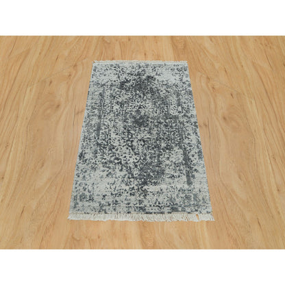 Transitional Wool & Silk Hand Knotted Rug Grey No Border 2.0X3.0 -O090207
