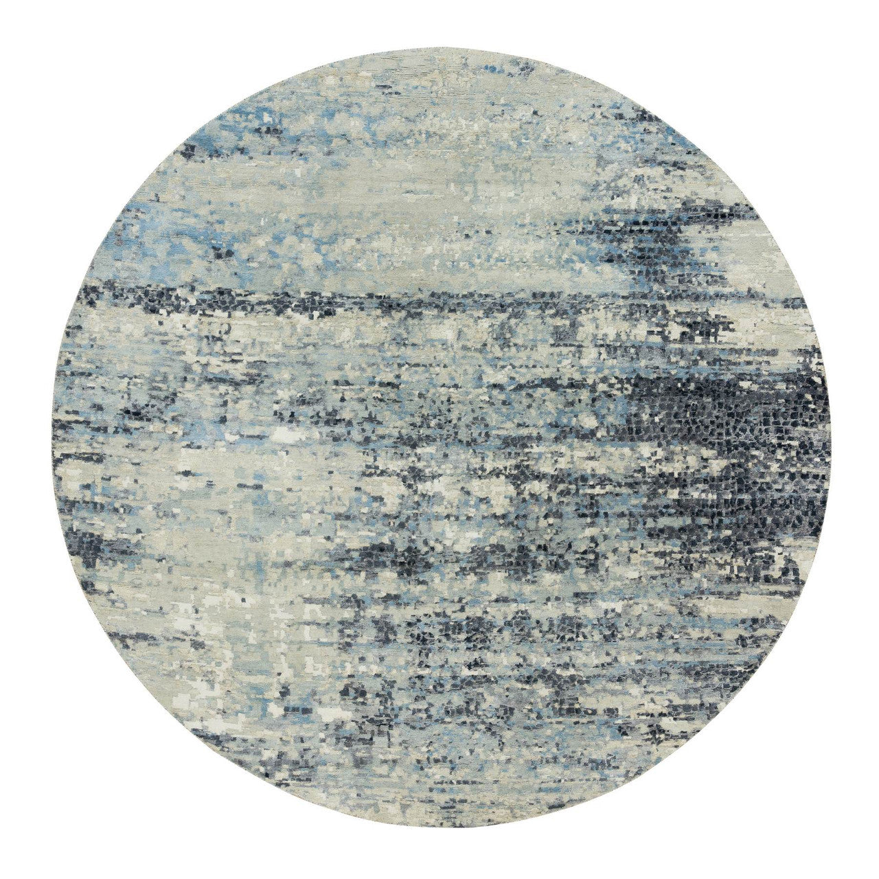 Modern and Contemporary Wool & Silk Hand Knotted Rug Grey No Border 7.11X7.11 -O090210