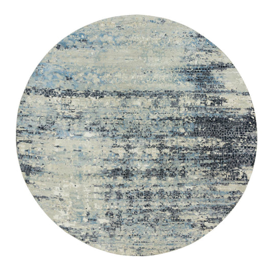 Modern and Contemporary Wool & Silk Hand Knotted Rug Grey No Border 7.11X7.11 -O090210