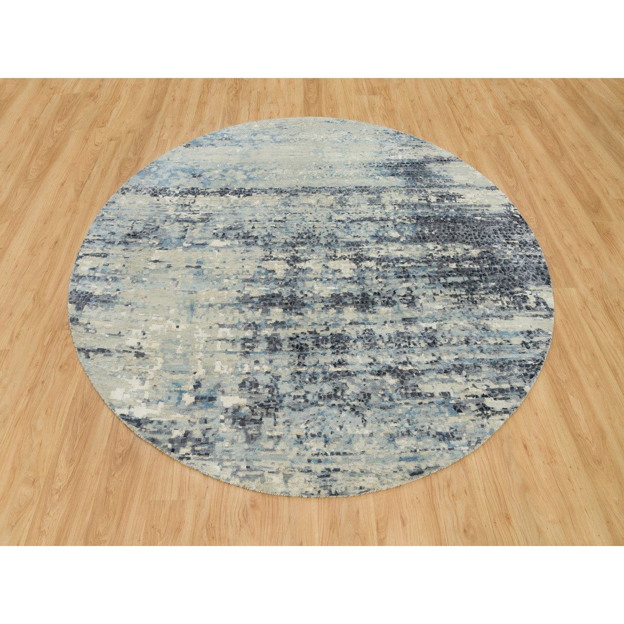 Modern and Contemporary Wool & Silk Hand Knotted Rug Grey No Border 7.11X7.11 -O090210