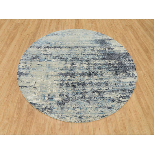 Modern and Contemporary Wool & Silk Hand Knotted Rug Grey No Border 7.11X7.11 -O090210