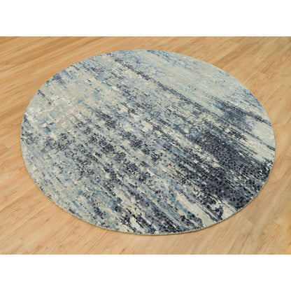 Modern and Contemporary Wool & Silk Hand Knotted Rug Grey No Border 7.11X7.11 -O090210