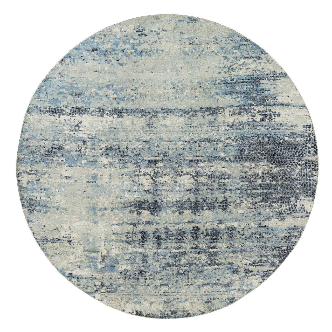 Modern and Contemporary Wool & Silk Hand Knotted Rug Grey No Border 8.11X8.11 -O090212