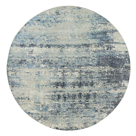 Modern and Contemporary Wool & Silk Hand Knotted Rug Grey No Border 8.11X8.11 -O090212