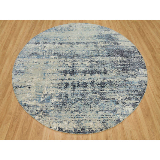 Modern and Contemporary Wool & Silk Hand Knotted Rug Grey No Border 8.11X8.11 -O090212