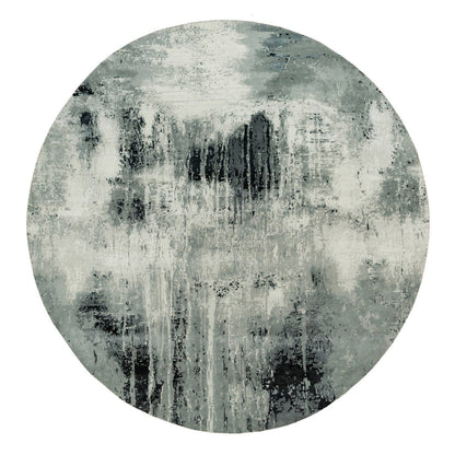 Modern and Contemporary Wool & Silk Hand Knotted Rug Black No Border 9.10X9.10 -O090213