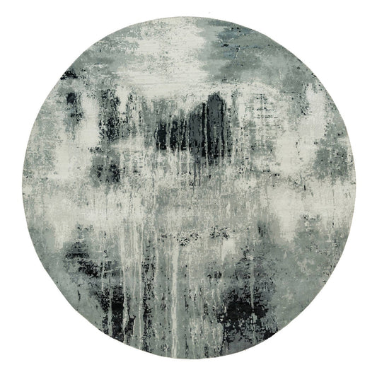 Modern and Contemporary Wool & Silk Hand Knotted Rug Black No Border 9.10X9.10 -O090213