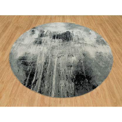 Modern and Contemporary Wool & Silk Hand Knotted Rug Black No Border 9.10X9.10 -O090213