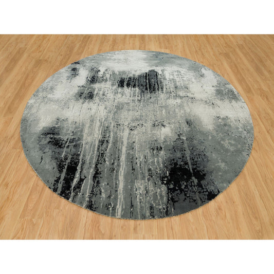 Modern and Contemporary Wool & Silk Hand Knotted Rug Black No Border 9.10X9.10 -O090213
