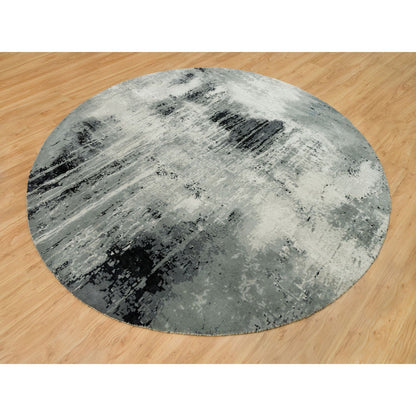 Modern and Contemporary Wool & Silk Hand Knotted Rug Black No Border 9.10X9.10 -O090213