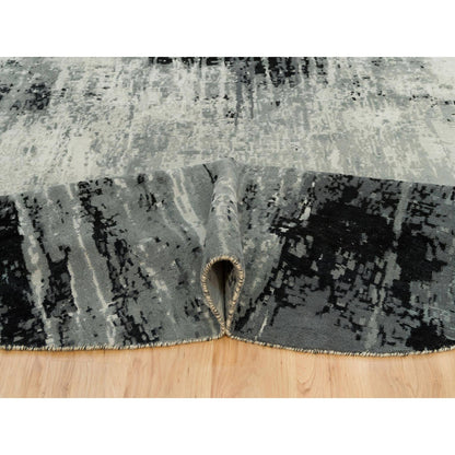 Modern and Contemporary Wool & Silk Hand Knotted Rug Black No Border 9.10X9.10 -O090213