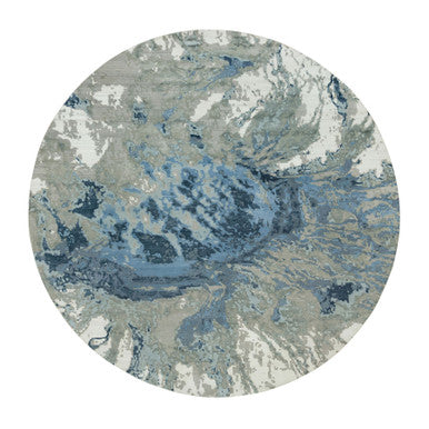 Modern and Contemporary Wool & Silk Hand Knotted Rug Blue No Border 11.10X11.10 -O090214