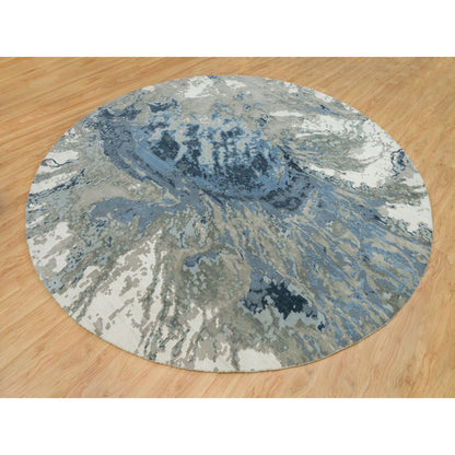Modern and Contemporary Wool & Silk Hand Knotted Rug Blue No Border 11.10X11.10 -O090214