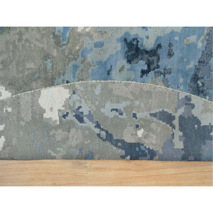 Modern and Contemporary Wool & Silk Hand Knotted Rug Blue No Border 11.10X11.10 -O090214