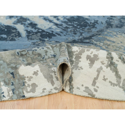 Modern and Contemporary Wool & Silk Hand Knotted Rug Blue No Border 11.10X11.10 -O090214