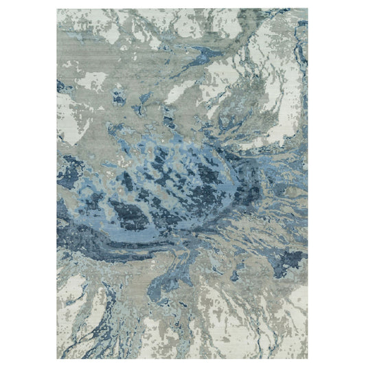 Modern and Contemporary Wool & Silk Hand Knotted Rug Blue No Border 11.11X18.1 -O090217