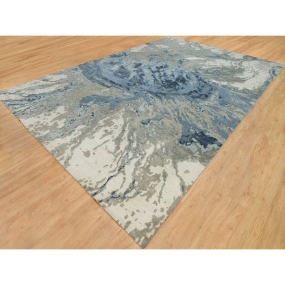 Modern and Contemporary Wool & Silk Hand Knotted Rug Blue No Border 11.11X18.1 -O090217