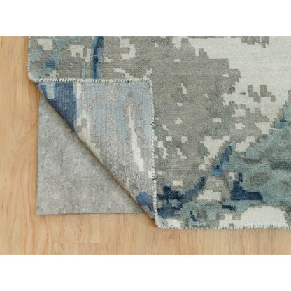 Modern and Contemporary Wool & Silk Hand Knotted Rug Blue No Border 11.11X18.1 -O090217