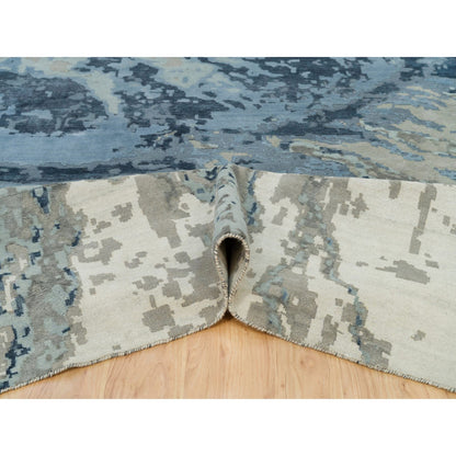 Modern and Contemporary Wool & Silk Hand Knotted Rug Blue No Border 11.11X18.1 -O090217