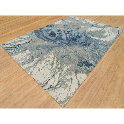 Modern and Contemporary Wool & Silk Hand Knotted Rug Blue No Border 9.11X14.1 -O090218