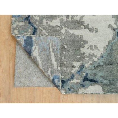 Modern and Contemporary Wool & Silk Hand Knotted Rug Blue No Border 9.11X14.1 -O090218