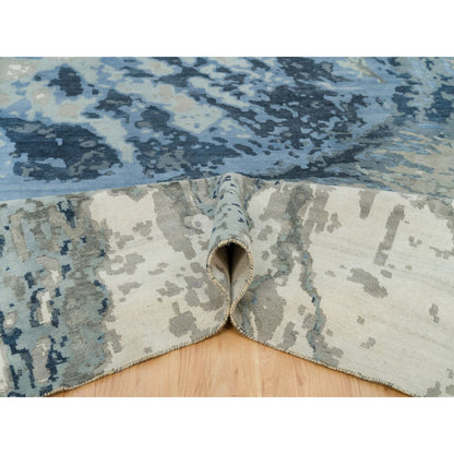 Modern and Contemporary Wool & Silk Hand Knotted Rug Blue No Border 9.11X14.1 -O090218