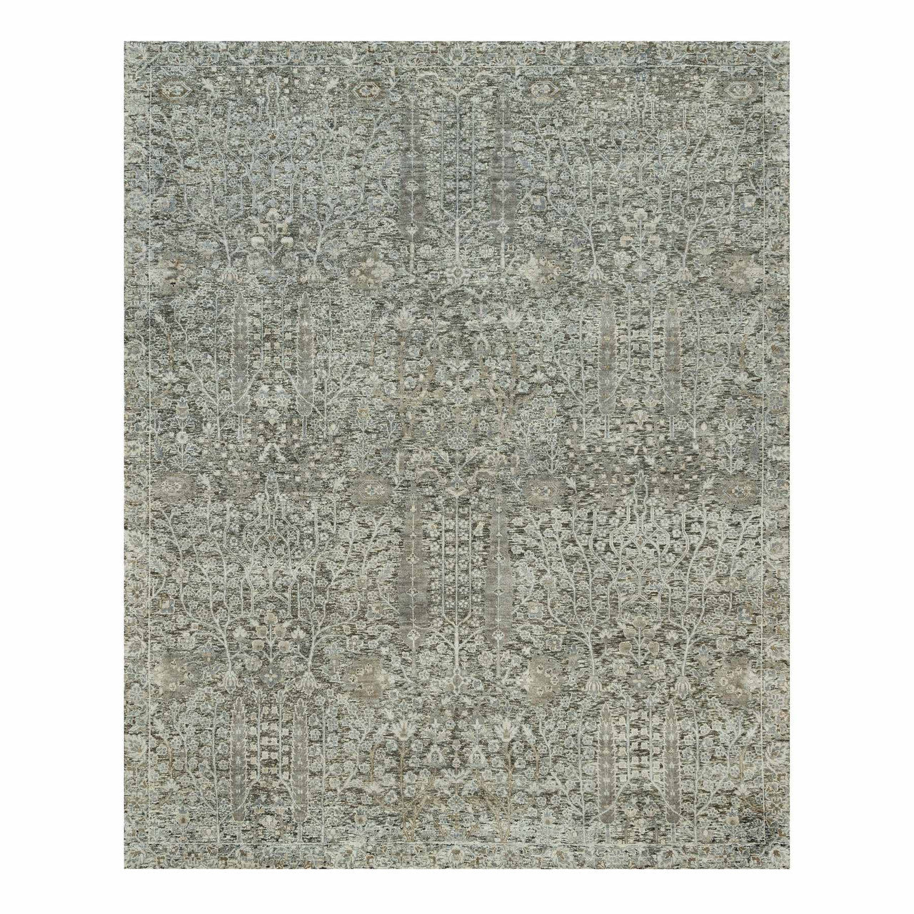 Gray 8'1" x 10'1" Transitional Hand knotted Wool/Silk Rug - Sku: O090219