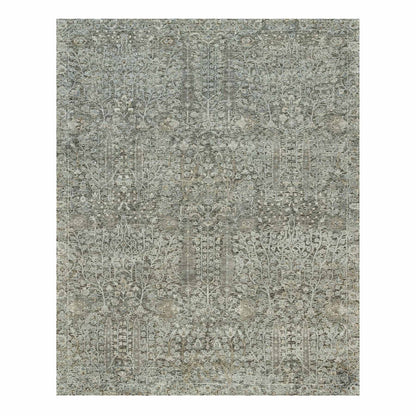 Transitional Wool & Silk Hand Knotted Rug Grey No Border 8.1X10.1 -O090219