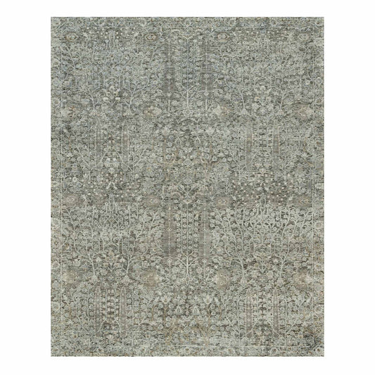 Transitional Wool & Silk Hand Knotted Rug Grey No Border 8.1X10.1 -O090219