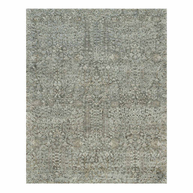 Transitional Wool & Silk Hand Knotted Rug Grey No Border 8.1X10.1 -O090219