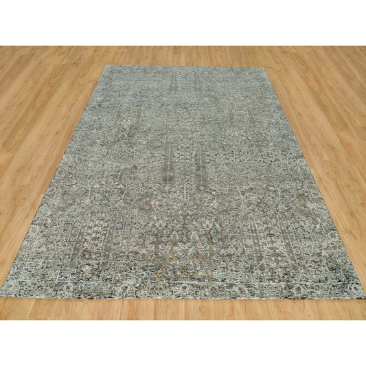 Transitional Wool & Silk Hand Knotted Rug Grey No Border 8.1X10.1 -O090219