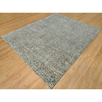 Transitional Wool & Silk Hand Knotted Rug Grey No Border 8.1X10.1 -O090219