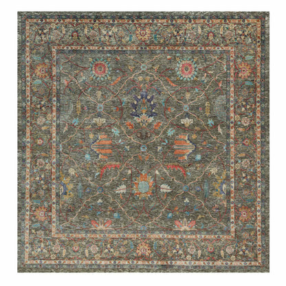 Transitional Wool & Silk Hand Knotted Rug Brown Brown 9.7X9.11 -O090221
