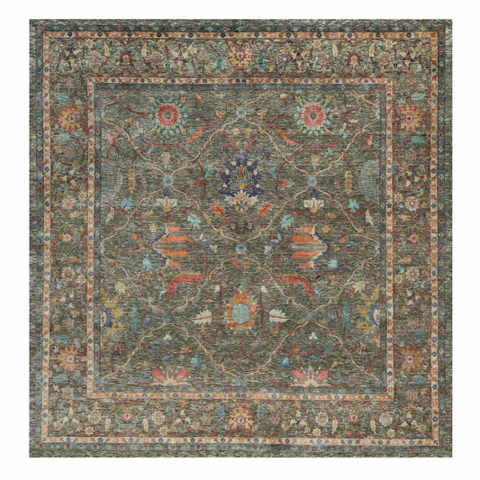 Transitional Wool & Silk Hand Knotted Rug Brown Brown 9.7X9.11 -O090221