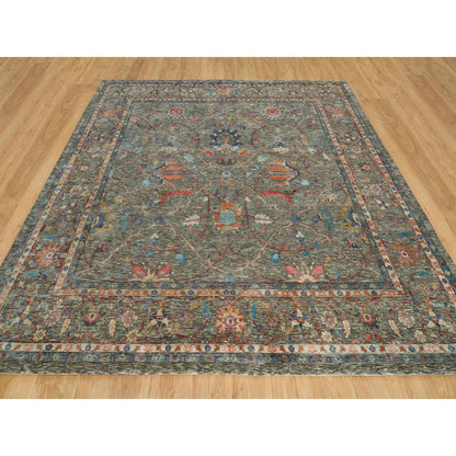 Transitional Wool & Silk Hand Knotted Rug Brown Brown 9.7X9.11 -O090221