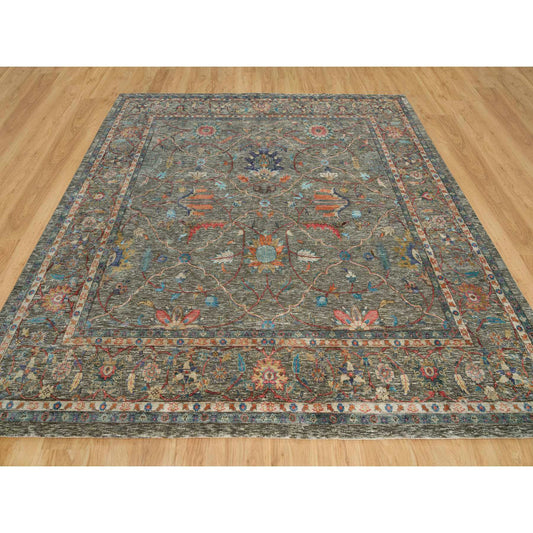 Transitional Wool & Silk Hand Knotted Rug Brown Brown 9.7X9.11 -O090221