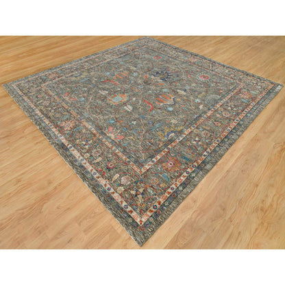 Transitional Wool & Silk Hand Knotted Rug Brown Brown 9.7X9.11 -O090221