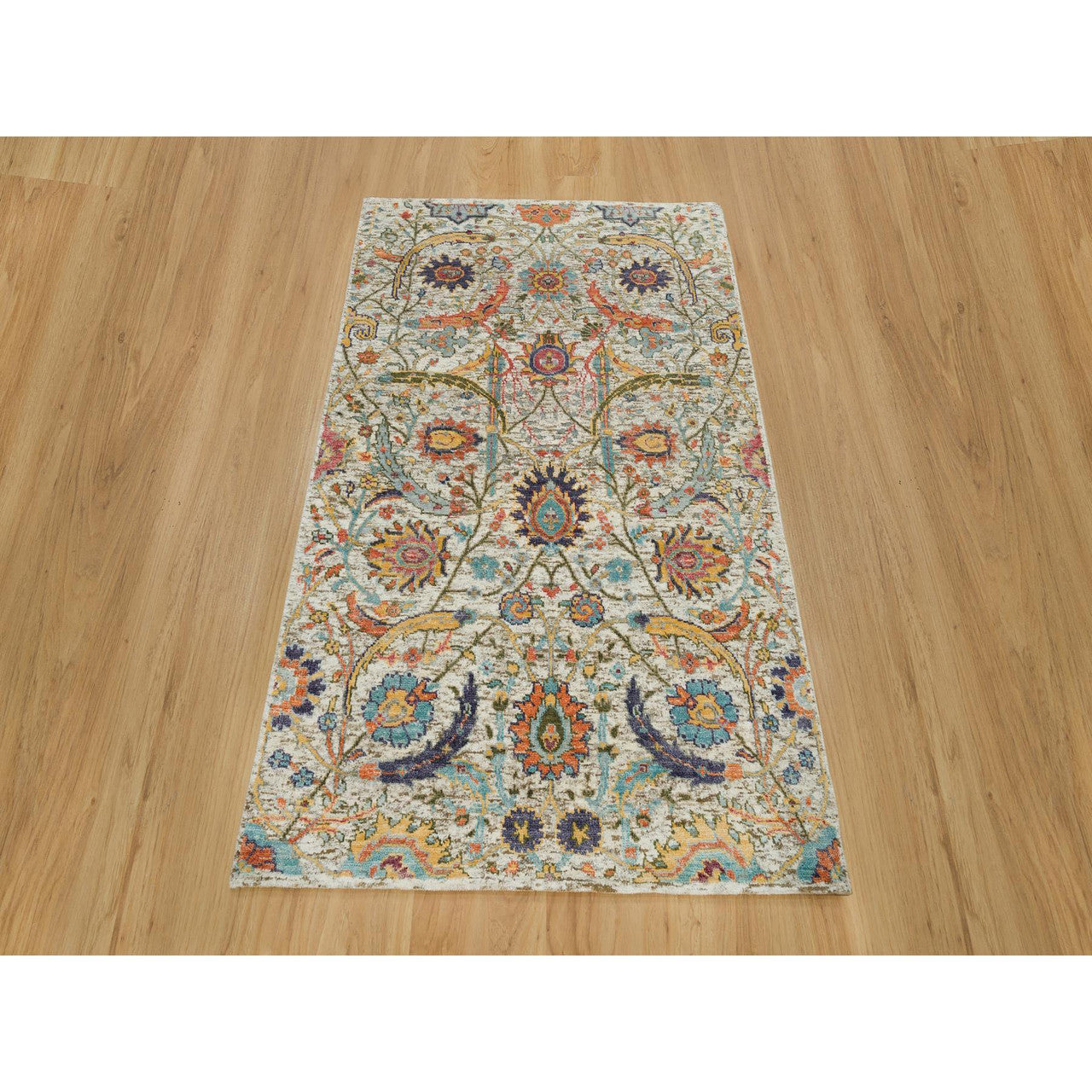 Transitional Wool & Silk Hand Knotted Rug Beige No Border 3.0X5.0 -O090225