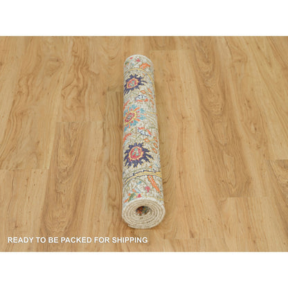 Transitional Wool & Silk Hand Knotted Rug Beige No Border 3.0X5.0 -O090225