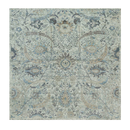 Transitional Wool & Silk Hand Knotted Rug Ivory No Border 8.1X8.1 -O090226
