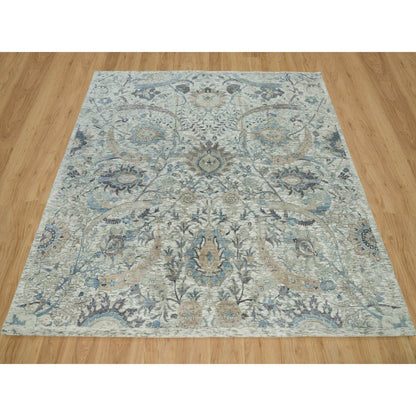 Transitional Wool & Silk Hand Knotted Rug Ivory No Border 8.1X8.1 -O090226