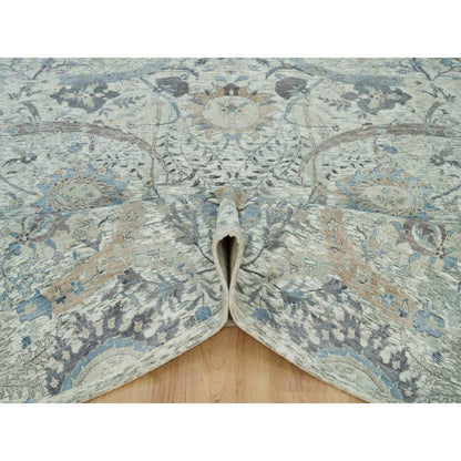 Transitional Wool & Silk Hand Knotted Rug Ivory No Border 8.1X8.1 -O090226