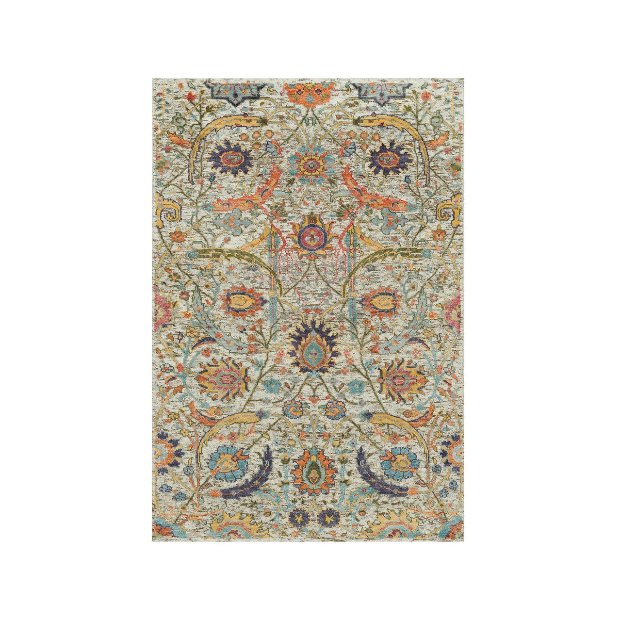 Transitional Wool & Silk Hand Knotted Rug Beige No Border 3.0X5.0 -O090231